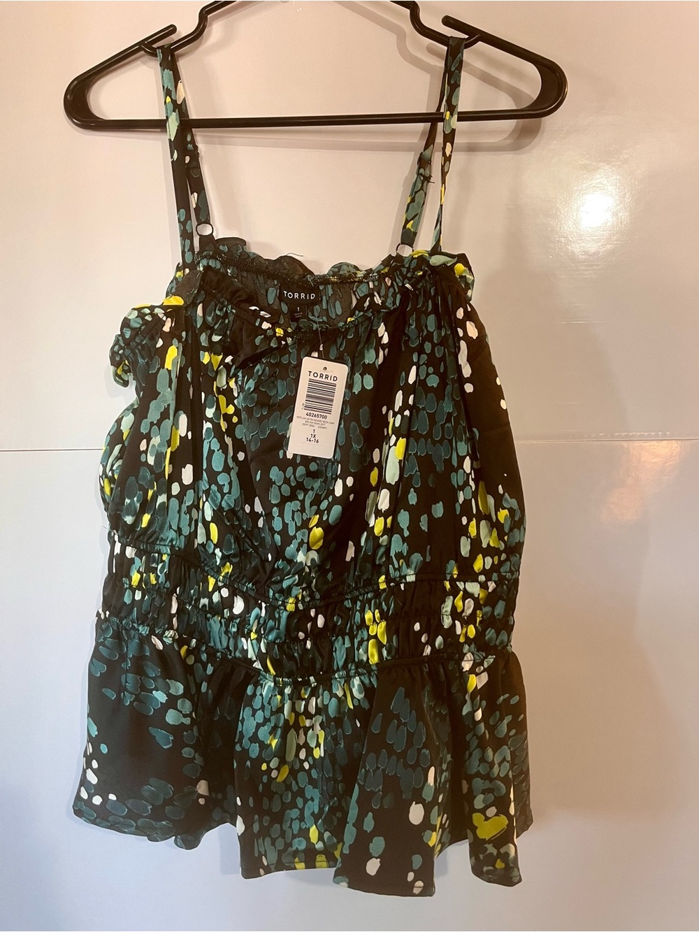 torrid Black Teal Yellow Printed Ruffle Camisole